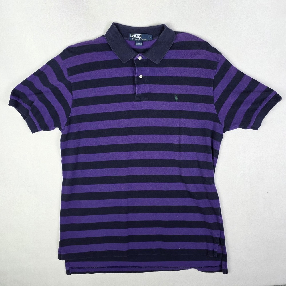 VTG Polo Ralph Lauren Shirt Mens Large Purple Golf Colorful Cotton Striped